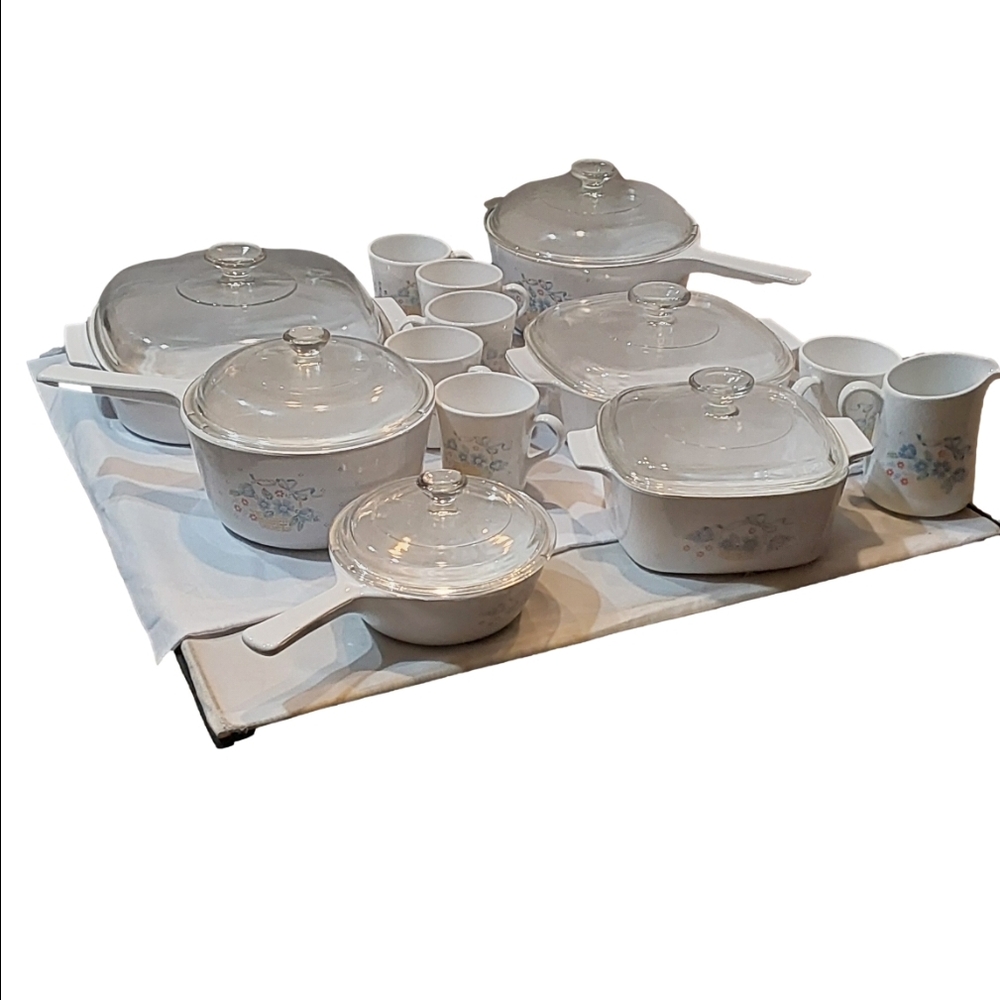 VINTAGE CORNING WARE COUNTRY CORNFLOWER  13 PC SET‎ OF COOKWARE